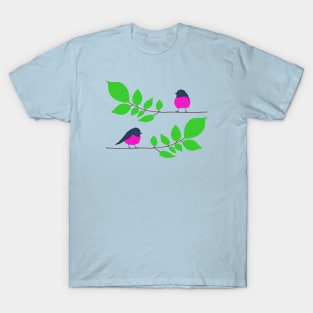 Pink robins on a tree branch T-Shirt